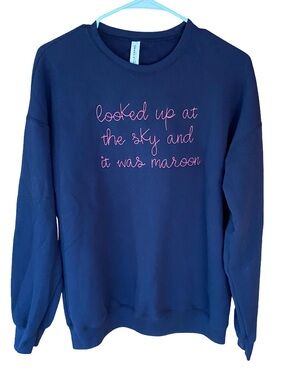 Taylor Swift Maroon lyrics navy blue pink embroidered pullover sweatshirt size M